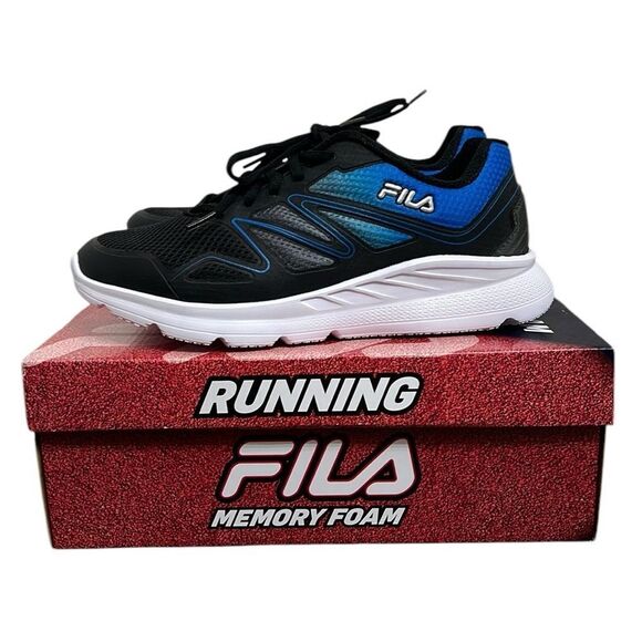 FILA Men's Running Shoe Size 9 Wide 4E Memory Panorama Black Blue Sneaker Laces - Picture 1 of 13